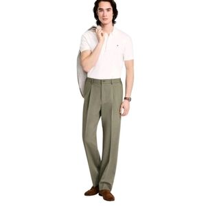 $95 Tommy Hilfiger Mens ThFlex  Dress Pants 36W/34L Sage Green Solid Stretch